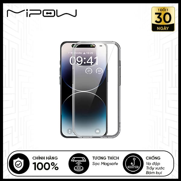 Ốp Lưng Trong Suốt Mipow Tempered Glass iPhone 15 Series