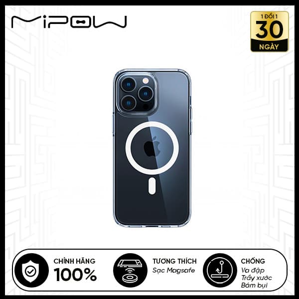 Ốp lưng Trong Suốt Mipow Magsafe Tempered Glass cho iPhone 15 Series