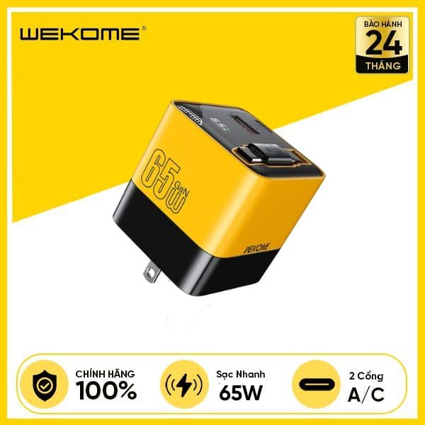 Bộ Sạc Kèm Cáp Dây Rút WEKOME WP-U39 GaN 65W Type-C 1A1C